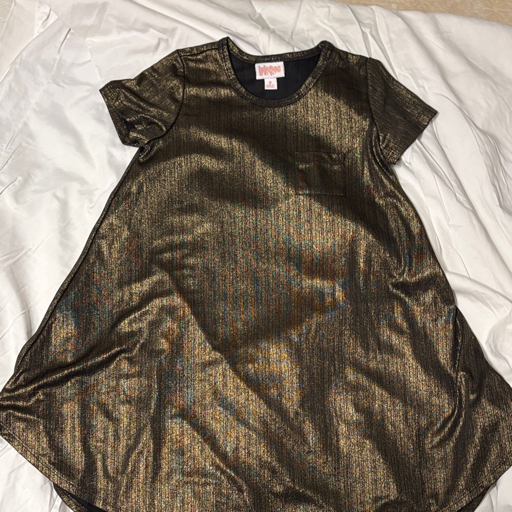 LuLaRoe Kids Casual Dress in Gold and Black
